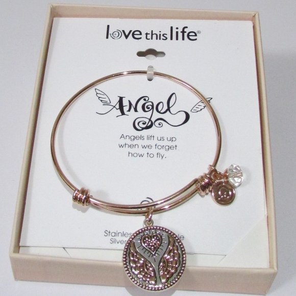 Love this Life One of a Kind Angel charm bangle bracelet gift new - Picture 1 of 10